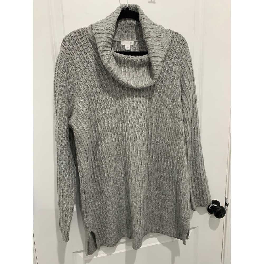 J. Jill Gray Ribbed Cowl Neck Tunic Sweater Large Long Sleeve Soft Knit